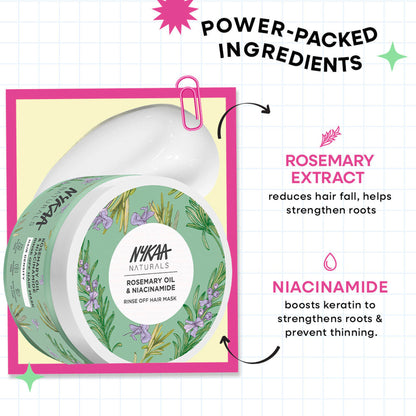 Nykaa Naturals Rice Water & Hyaluronic Acid Hair Mask for Frizz Control & Smooth, Shiny Hair - Rosemary Oil And Niacinamide