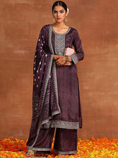 Indyancart IE Floral Embroidered Regular Sequinned Kurta With Trousers & Dupatta