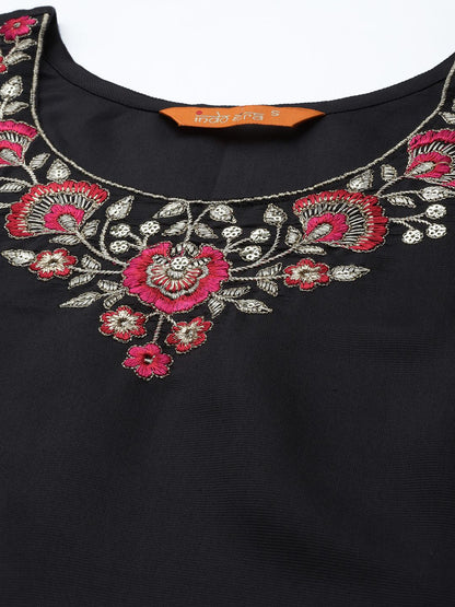 Dhiyona IE Women Black Embroidered Sequinned Liva Kurta with Trousers & Dupatta