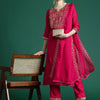 Dhiyona IE Women Ethnic Motifs Embroidered Regular Sequinned Liva Kurta with Trousers & With Dupatta