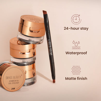 Swiss Beauty 3 In 1 Eyeliner, Eyebrow Filler and Kajal , 24-Hour Stay ,Waterproof - 01 Black