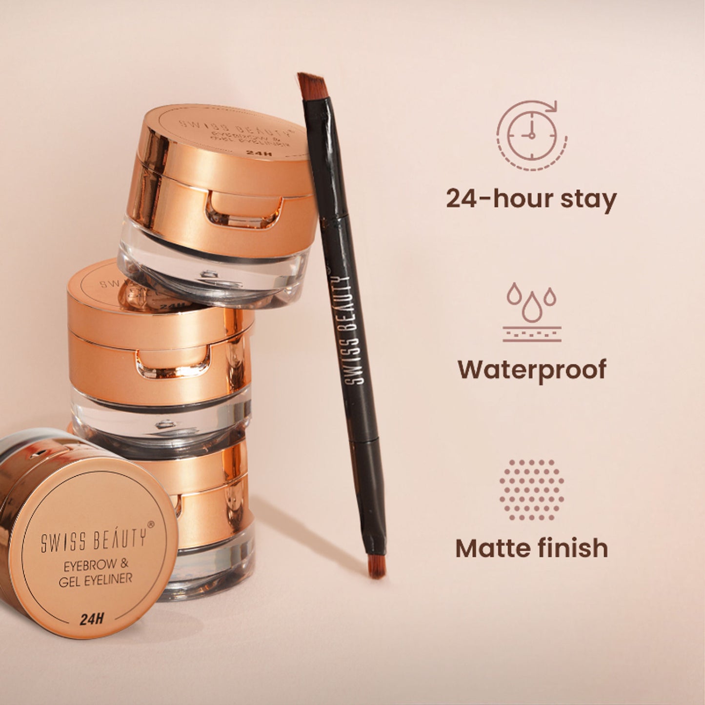 Swiss Beauty 3 In 1 Eyeliner, Eyebrow Filler and Kajal , 24-Hour Stay ,Waterproof - 02 Brown