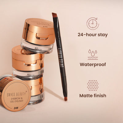 Swiss Beauty 3 In 1 Eyeliner, Eyebrow Filler and Kajal , 24-Hour Stay ,Waterproof - 02 Brown