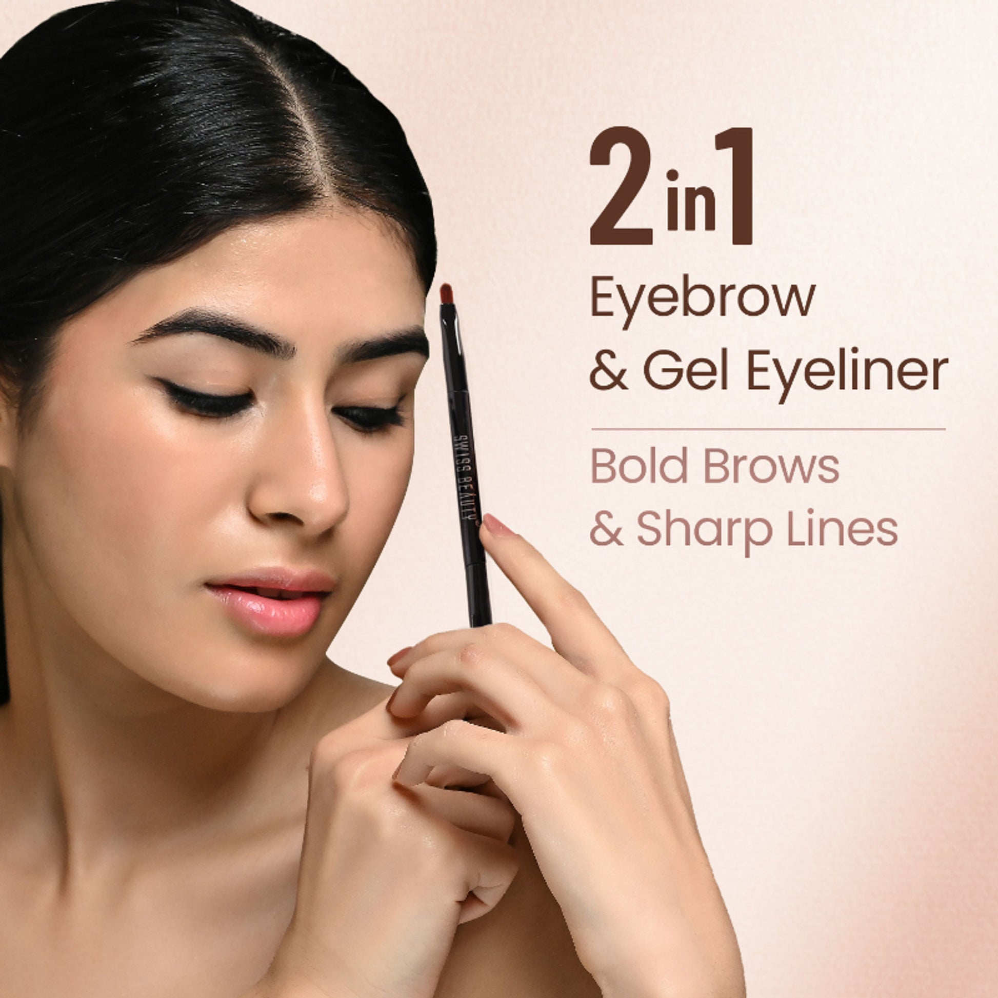 Swiss Beauty 3 In 1 Eyeliner, Eyebrow Filler and Kajal , 24-Hour Stay ,Waterproof - 02 Brown