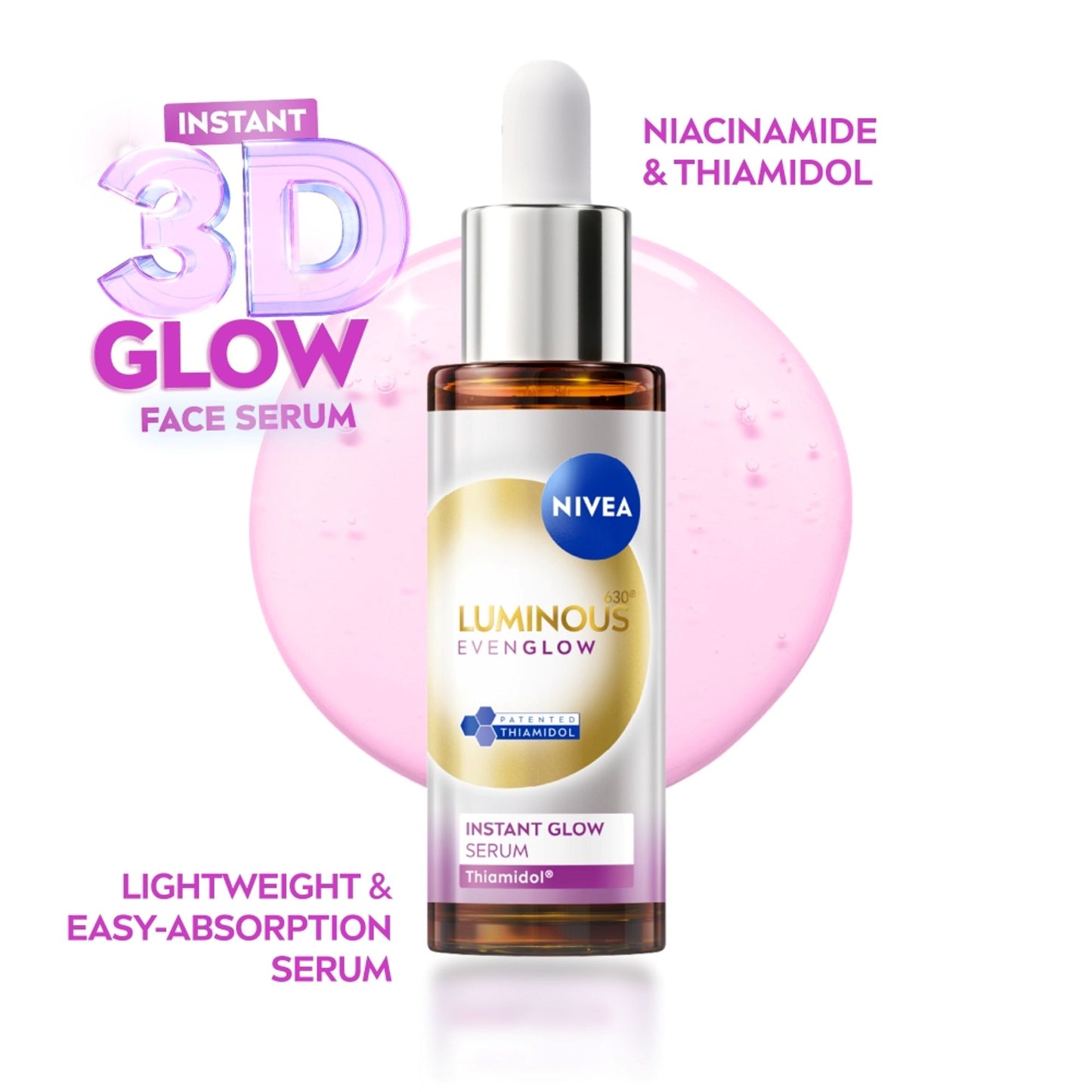 NIVEA Luminous Even Glow Brightening Face Serum with Niacinamide, Thiamidol 60X Vitamin C, Aloevera