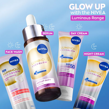 NIVEA Luminous Even Glow Brightening Face Serum with Niacinamide, Thiamidol 60X Vitamin C, Aloevera