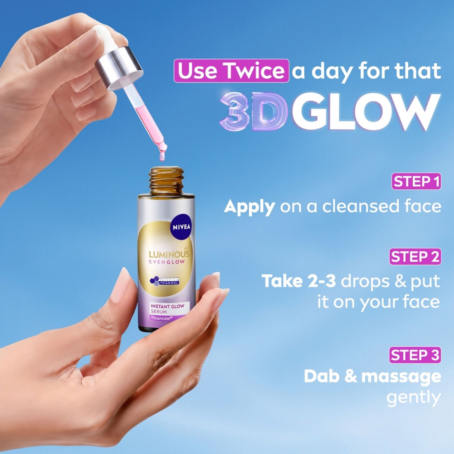 NIVEA Luminous Even Glow Brightening Face Serum with Niacinamide, Thiamidol 60X Vitamin C, Aloevera