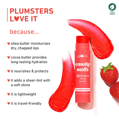 Plum Candy Melts Tinted Lip Balm - Strawberry Sorbet - Strawberry Sorbet Tinted