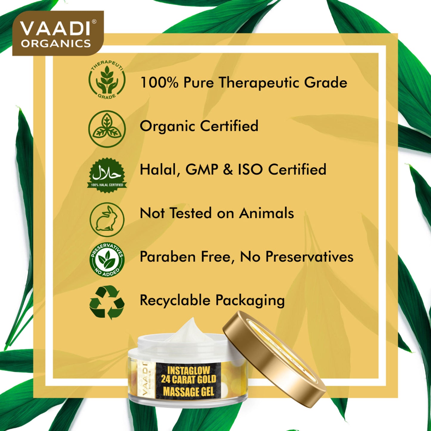 Vaadi Herbals 24 Carat Gold Massage Gel With 24 Carat Gold Dust & Grape Seed Extract