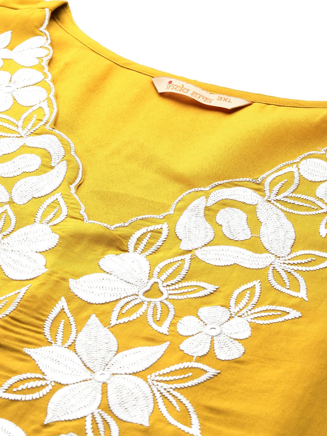 Indyancart IE Plus Size Floral Embroidered Thread Work Kurta with Trousers & With Dupatta