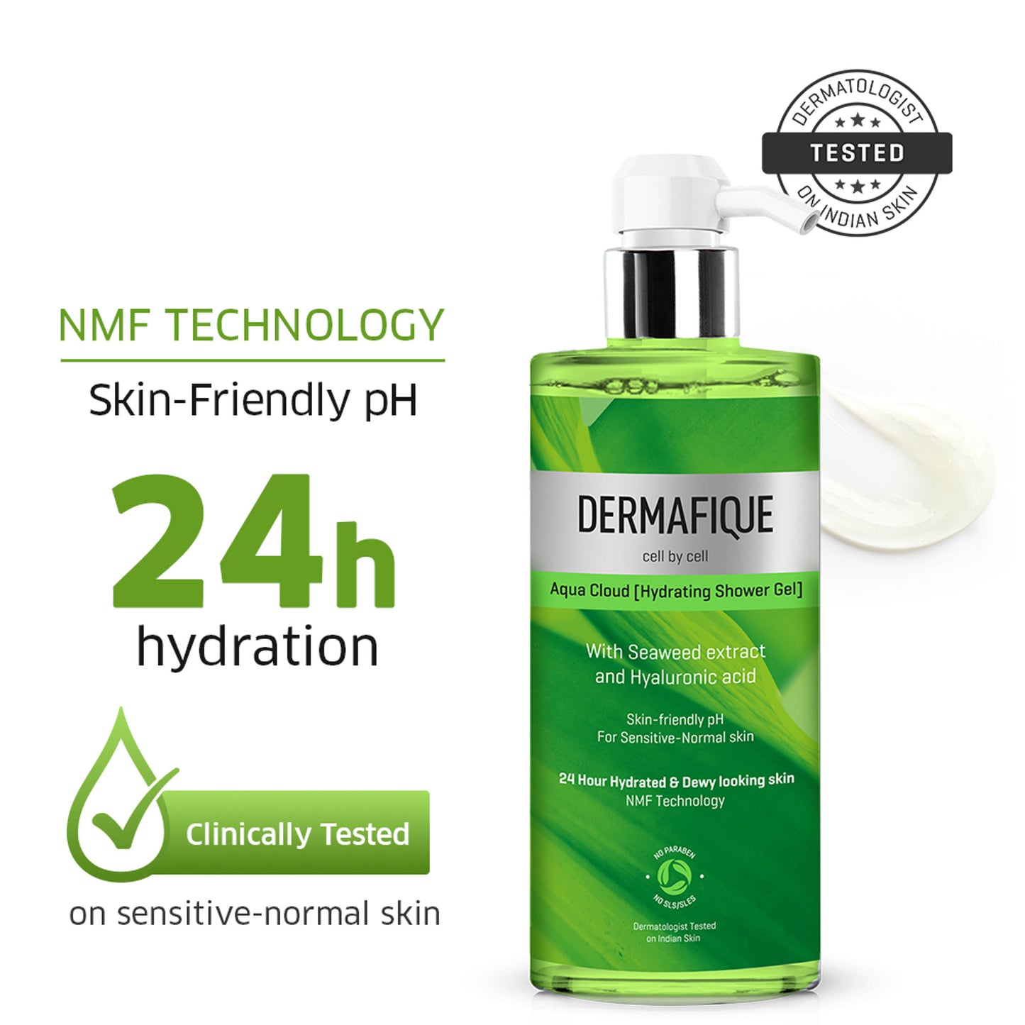 Dermafique Aqua Cloud Hydrating Shower Gel - 24hr Hydration, Hyaluronic Acid & NMF