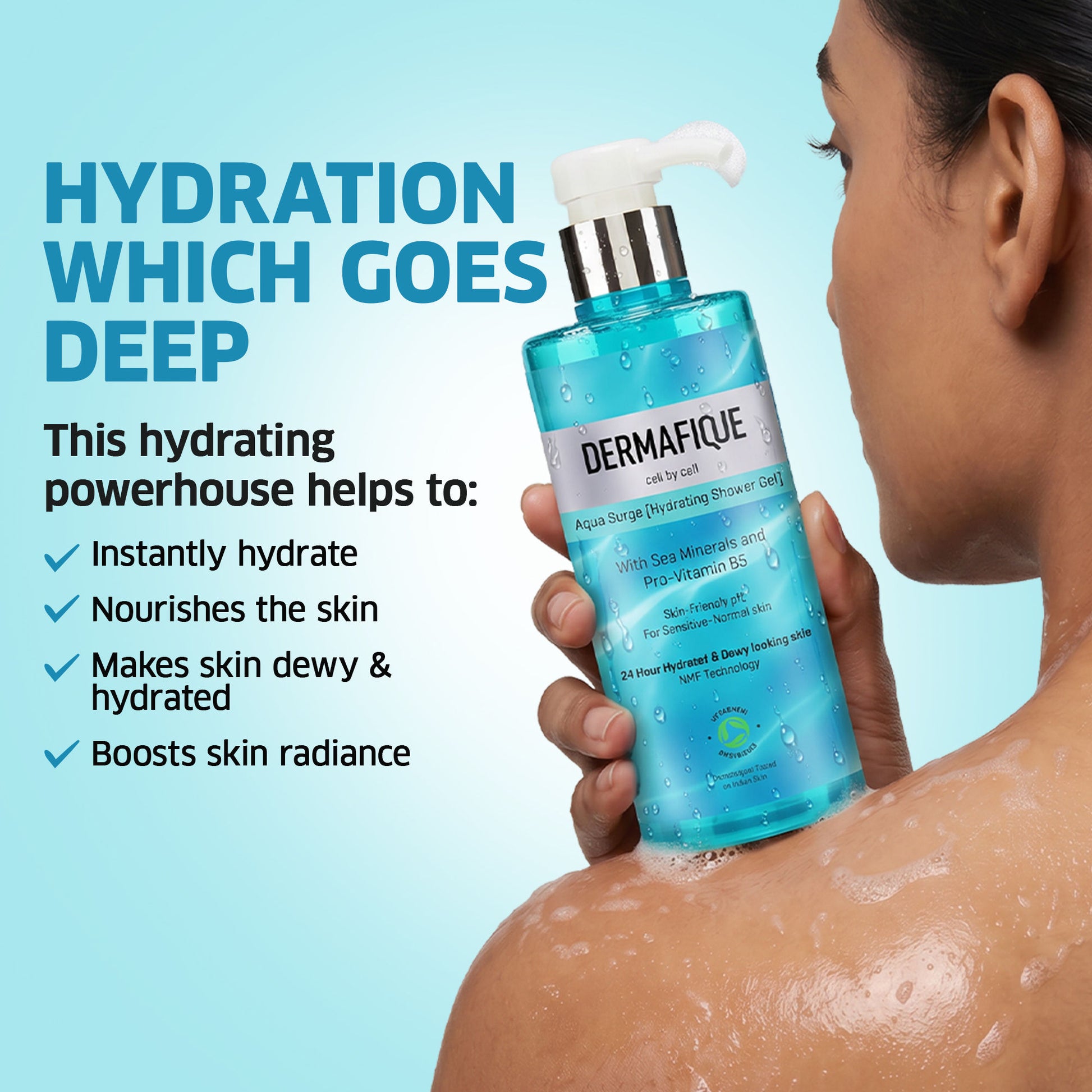 Dermafique Aqua Surge Shower Gel - 24hr Hydration, Pro Vitamin B5 & NMF