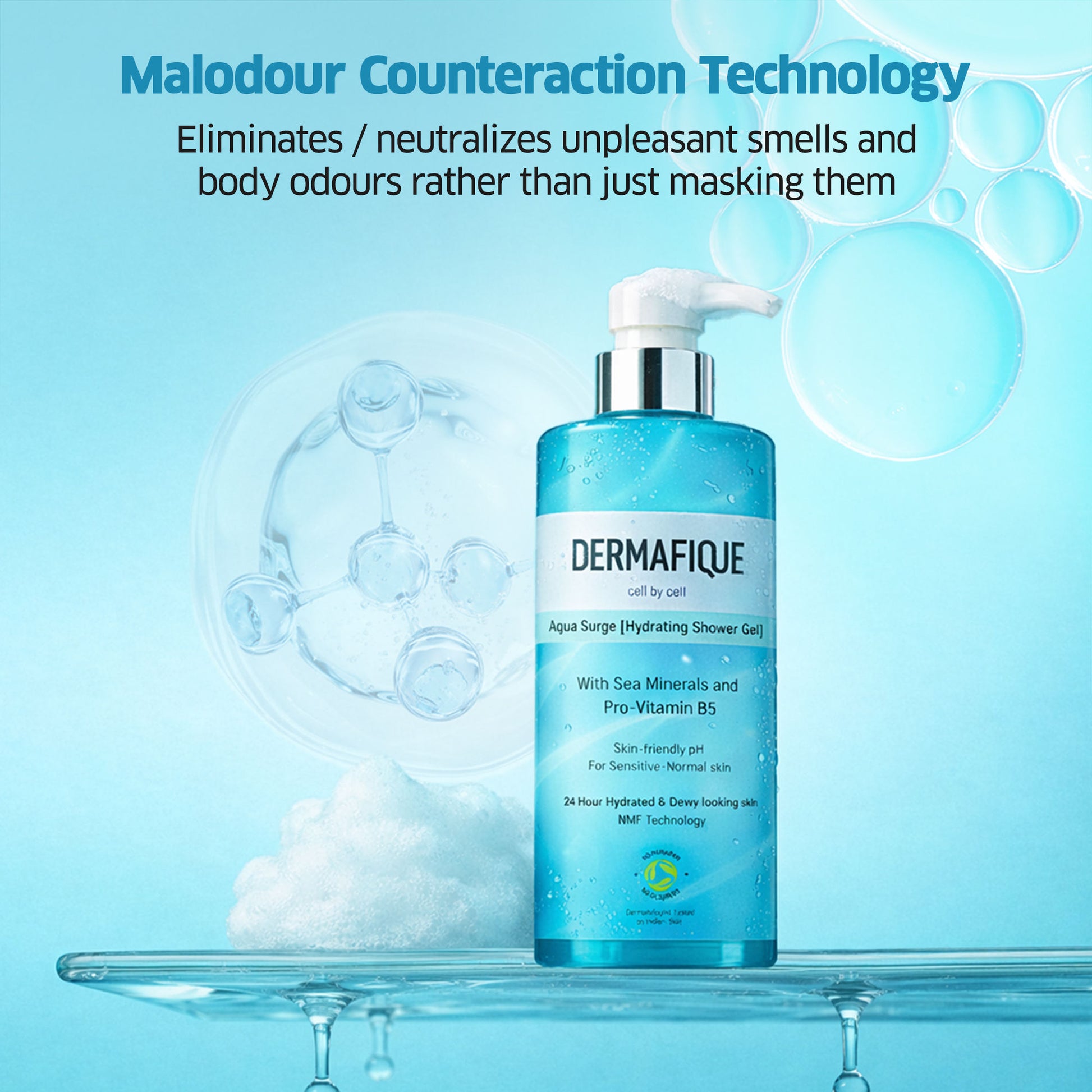Dermafique Aqua Surge Shower Gel - 24hr Hydration, Pro Vitamin B5 & NMF