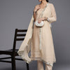 Indyancart VA Women's Beige Sequinned Kurta with Trousers & With Dupatta