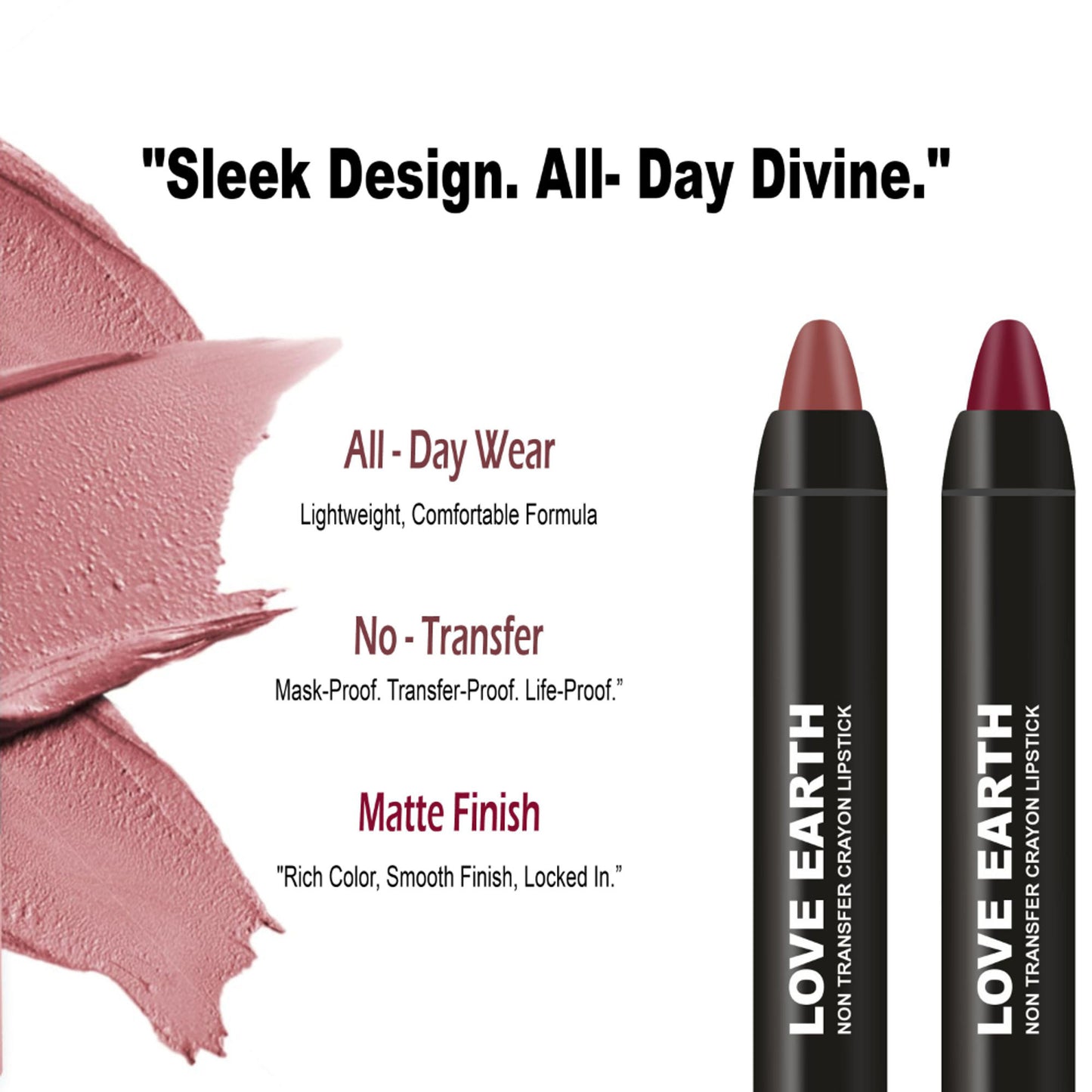 Love Earth Lip Crayon Non-Transfer Lipstick Pack of 2 - Brights