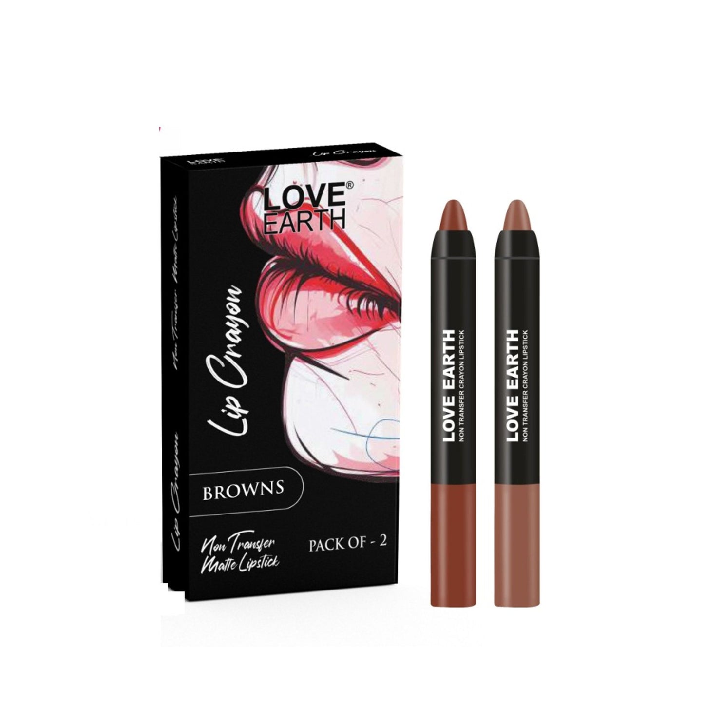 Love Earth Lip Crayon Non-Transfer Lipstick Pack of 2 - Browns