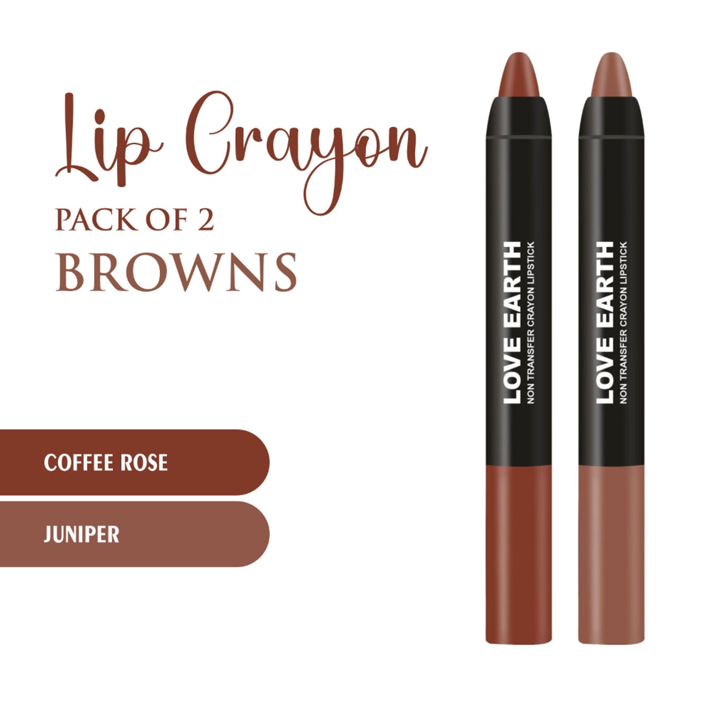 Love Earth Lip Crayon Non-Transfer Lipstick Pack of 2 - Browns