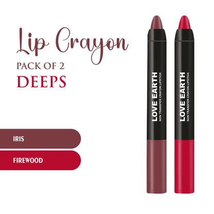 Love Earth Lip Crayon Non-Transfer Lipstick Pack of 2 - Deeps