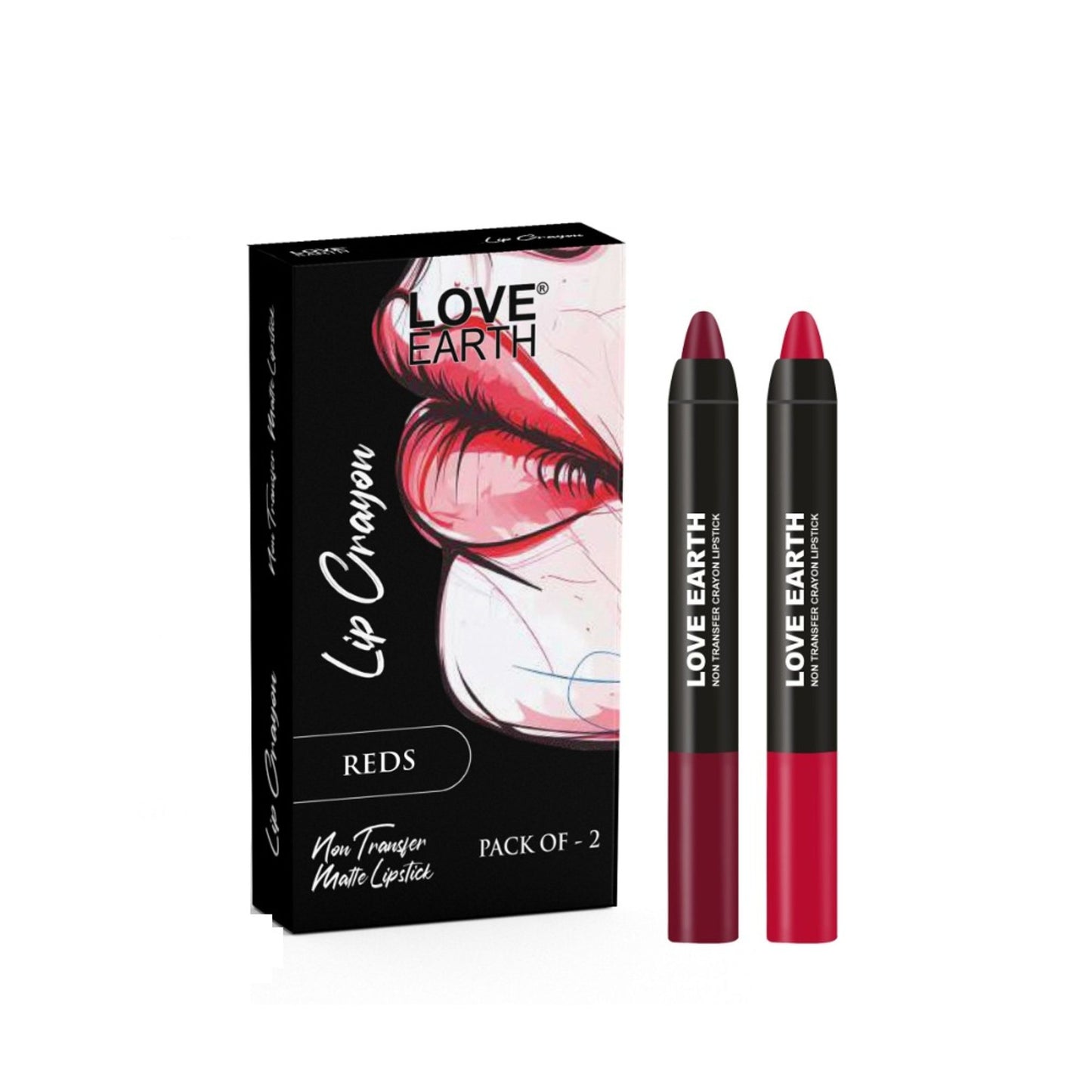 Love Earth Lip Crayon Non-Transfer Lipstick Pack of 2 - Reds