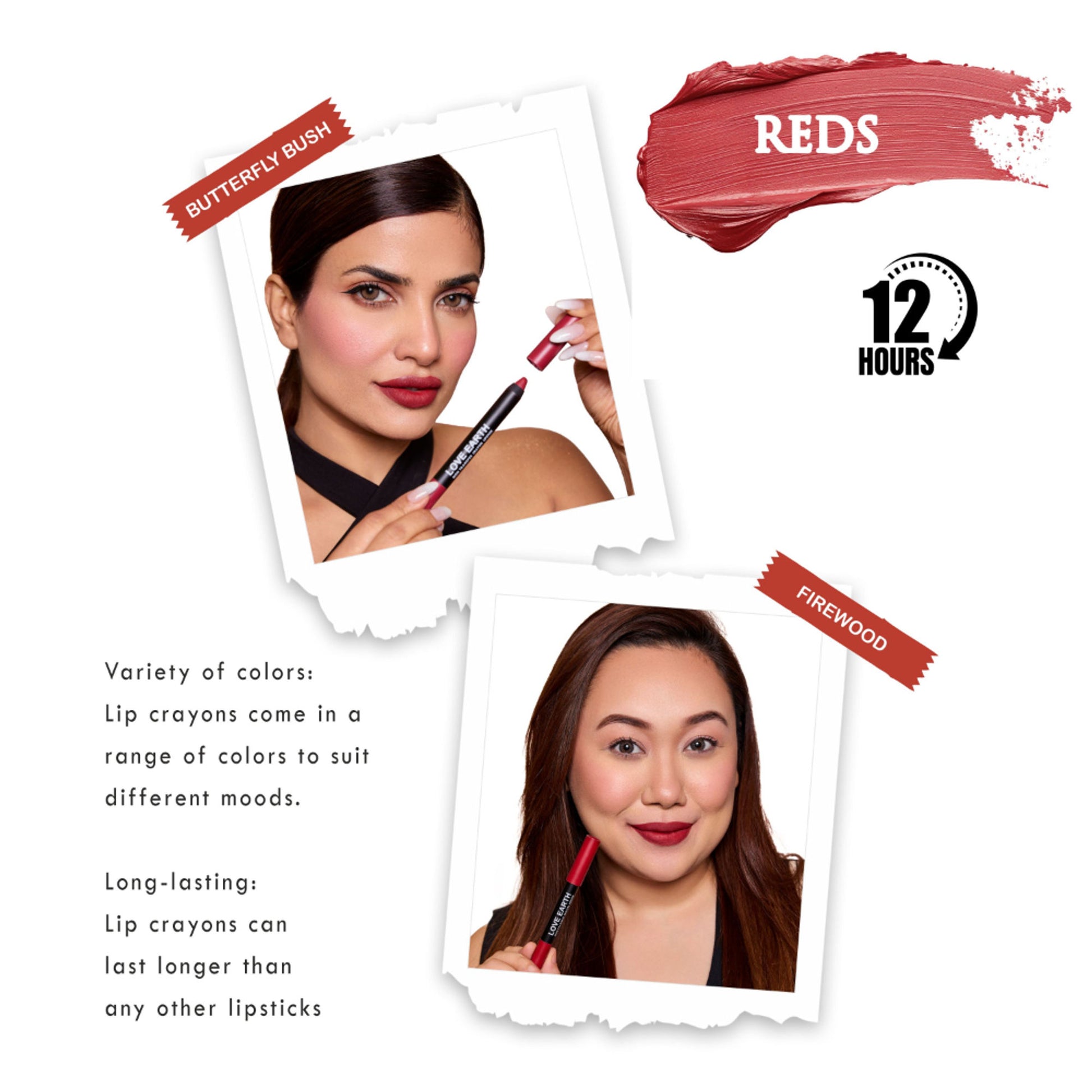 Love Earth Lip Crayon Non-Transfer Lipstick Pack of 2 - Reds