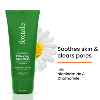 Foxtale Refreshing Face Wash with Niacinamide & Vitamin E, Deeply Cleans Pores and Soothes Skin