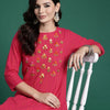 Dhiyona IE Floral Embroidered Thread Work Pure Cotton Kurta with Trousers