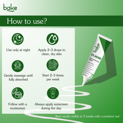 BAKE 12% AHA BHA Night Exfoliating Serum for Pore Refining, Smooth Skin & Cell Turnover