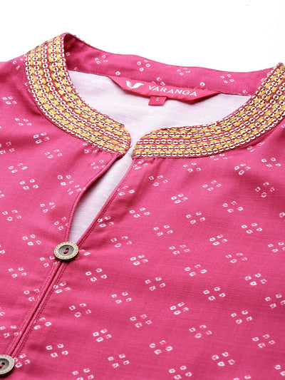 Indyancart VA Women's Pink Bandhani Printed Sequinned Kurta with Trousers