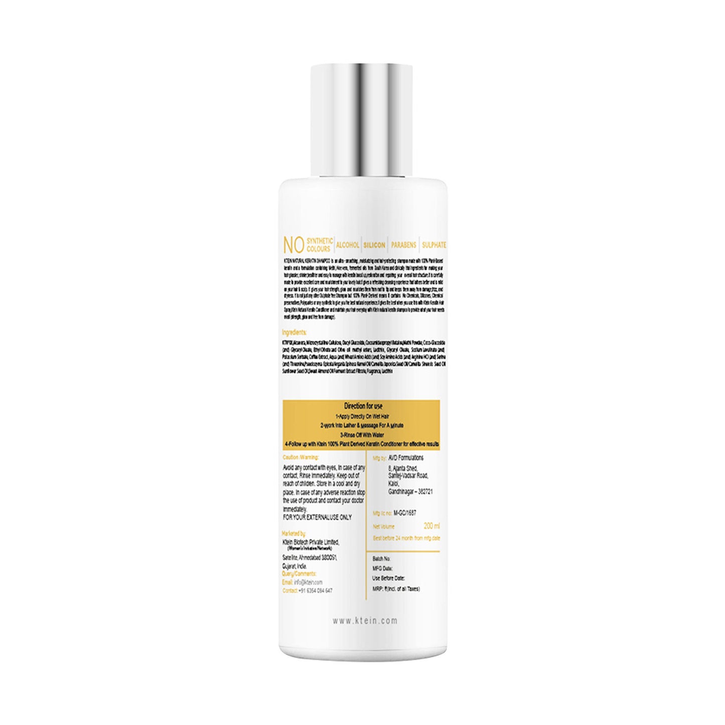 Ktein Nartural 100% Plant Derivred Keratin Shampoo