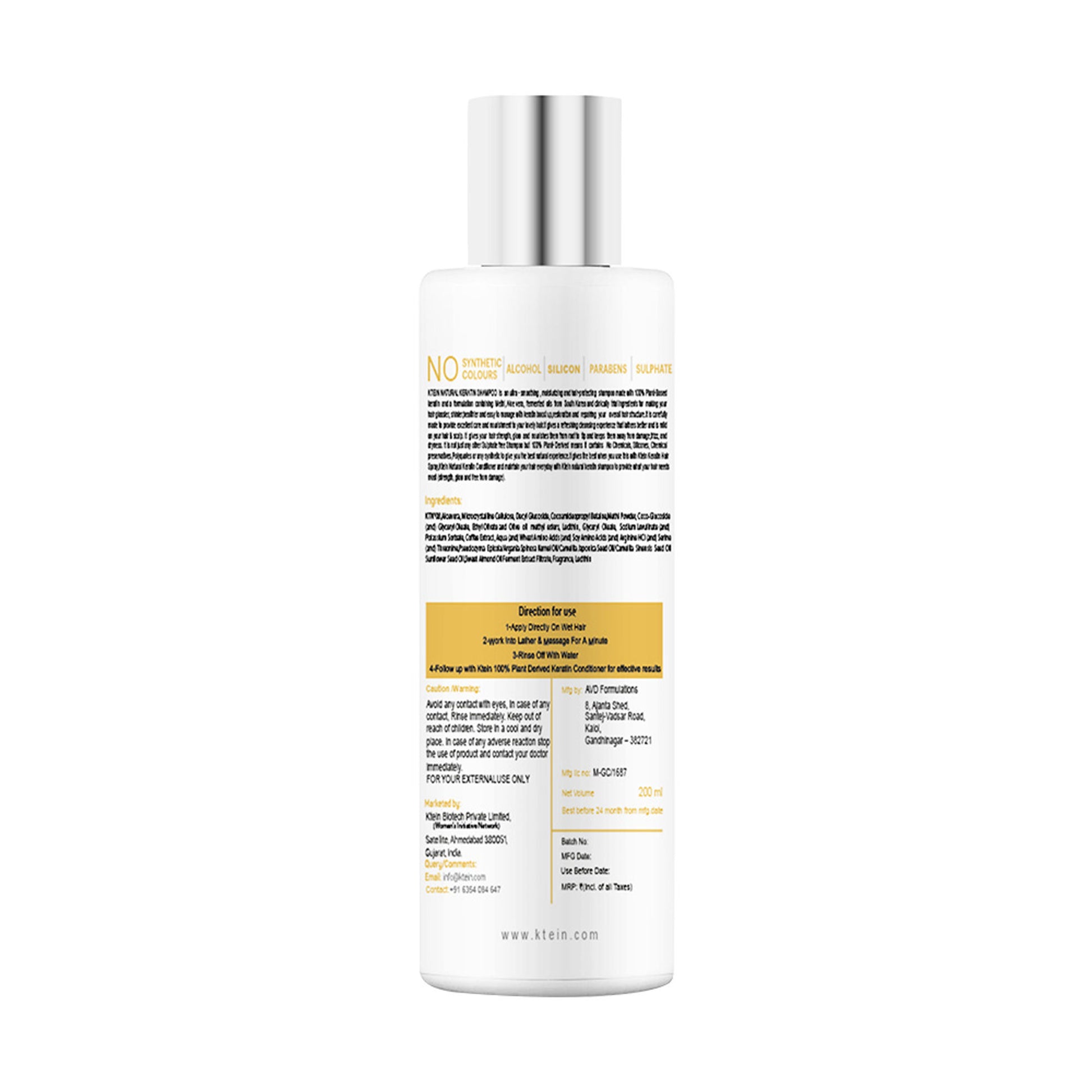 Ktein Nartural 100% Plant Derivred Keratin Shampoo