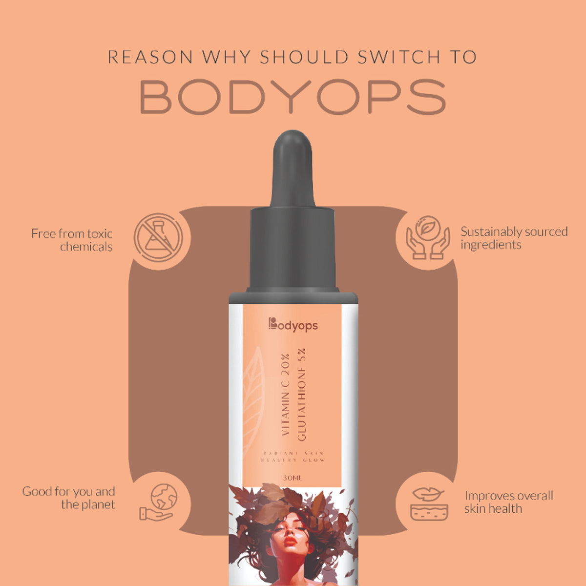 BODYOPS 20% Vitamin C + 5% Glutathione Face Serum