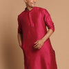 Men's Magenta Cotton Blend Straight Kurta
