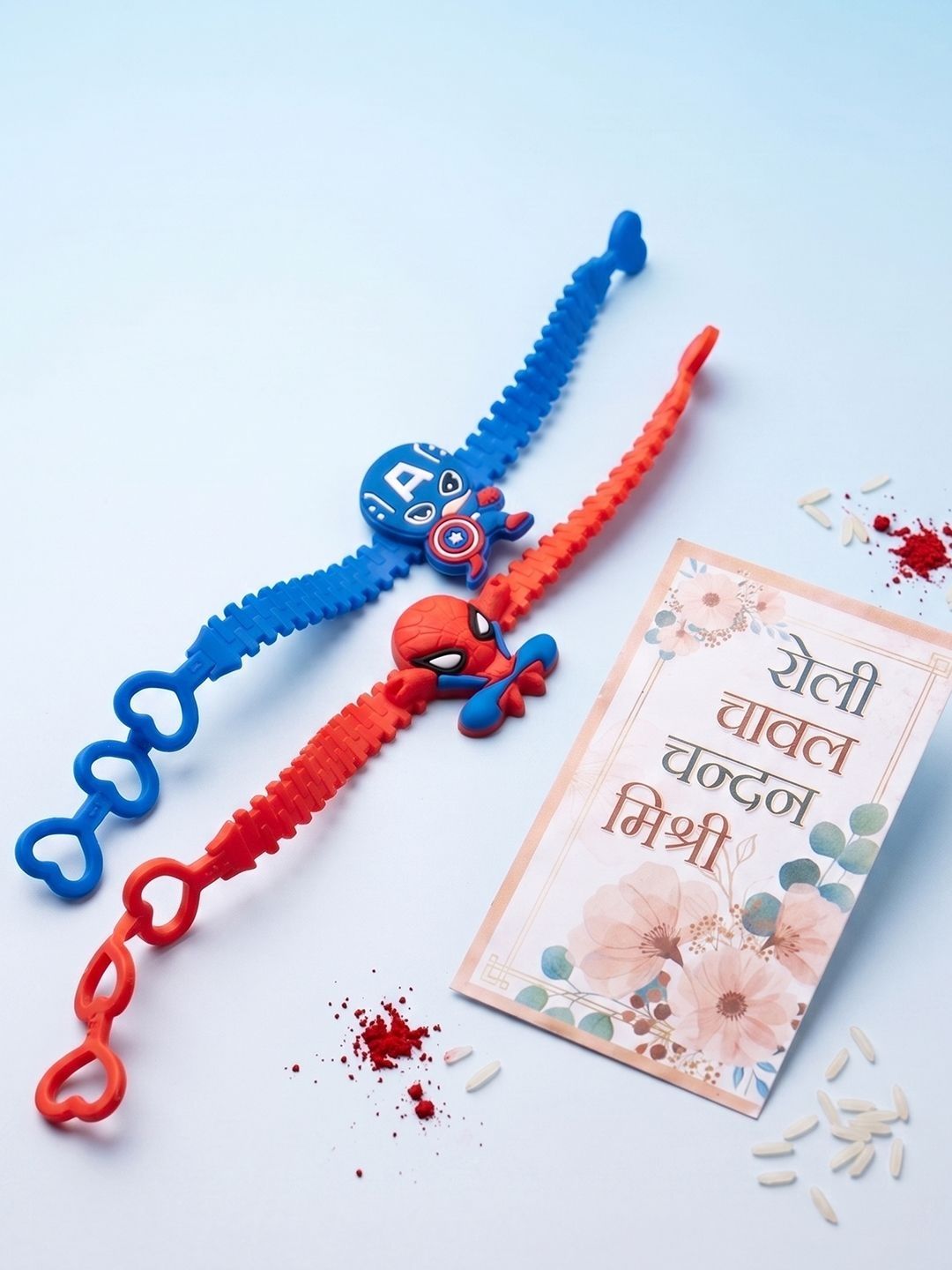 Anouk Set Of 2 Superhero Kids Rakhi With Roli Chawal Chandan Mishri