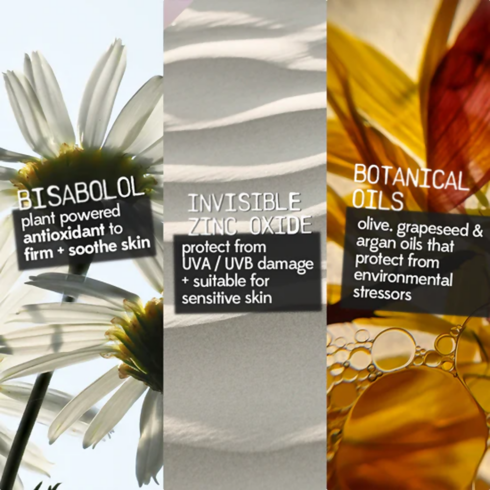 Ruby's Organics tinted mineral sunscreen SPF 40 PA+++ tube with a natural beige tint and pump dispenser, suitable for face protection.