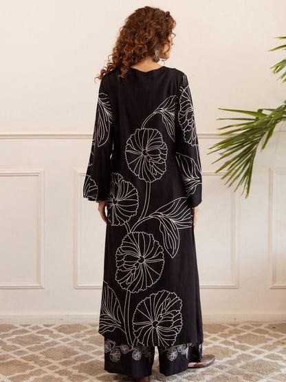Dhiyona IE Printed Round Neck Long Sleeve Tunic With Trouser Co-Ords