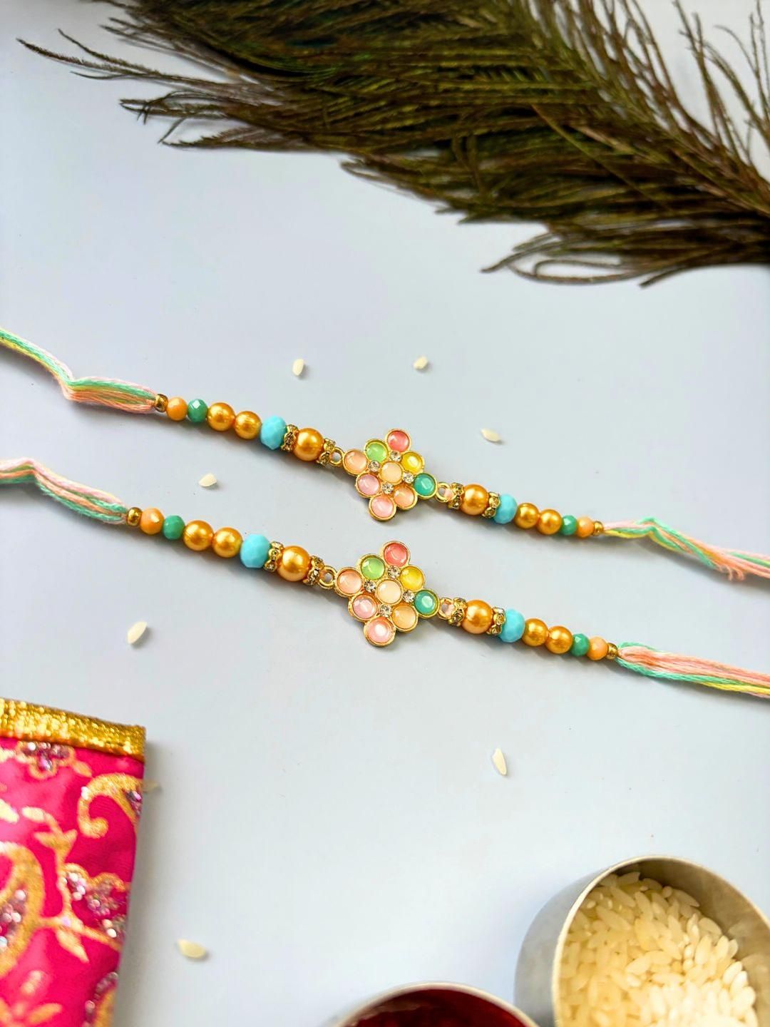 Anouk Set of 2 Meenakari Kundan Traditional Handmade Rakhi
