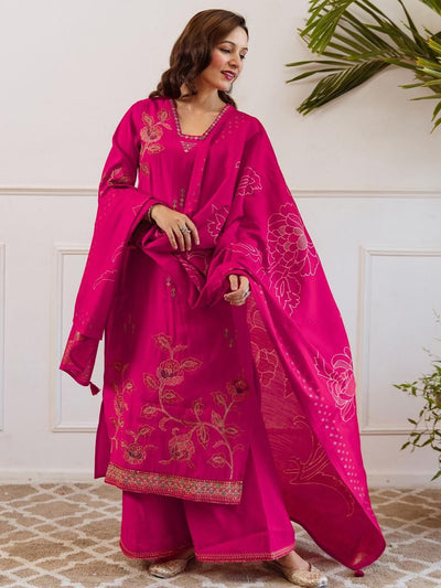 Dhiyona IE Women Floral Embroidered Thread Work Kurta with Palazzos & Dupatta