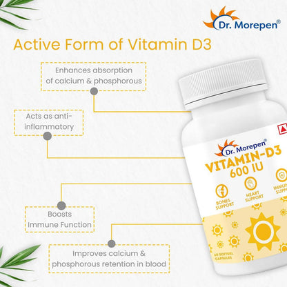 Dr. Morepen Vitamin D3 600 IU Capsules