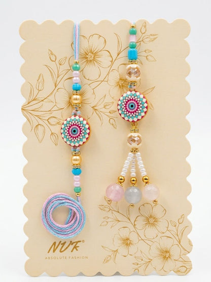 Anouk Set Of 2 Floral Design Bhaiya Bhabhi Rakhi With Roli Chawal Chandan Mishri