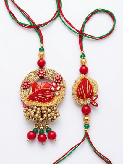 Anouk Set Of 2 Artificial Beads Bhaiya Bhabhi Rakhi With Roli Chawal Chandan Mishri