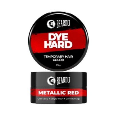 Men's Beardo Dye Hard Temporary Hair Color in metallic red, showcasing vibrant, bold hair color on styled hair.