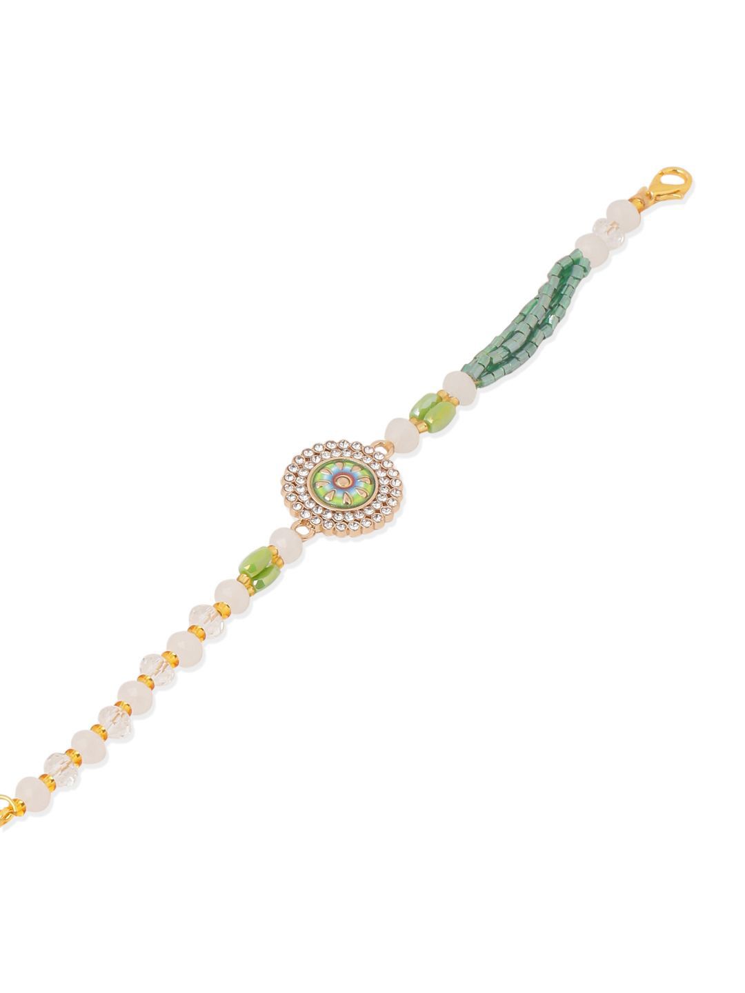 Anouk Artificial Stones & Beads Floral Wraparound Rakhi With Roli Chawal Chandan Mishri