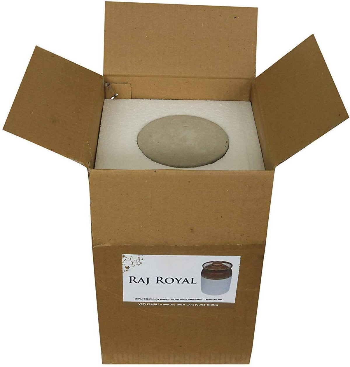 Raj Royal Cream Pottery Hand Painted Ceramic Cornichon Storage Jar for Pickle