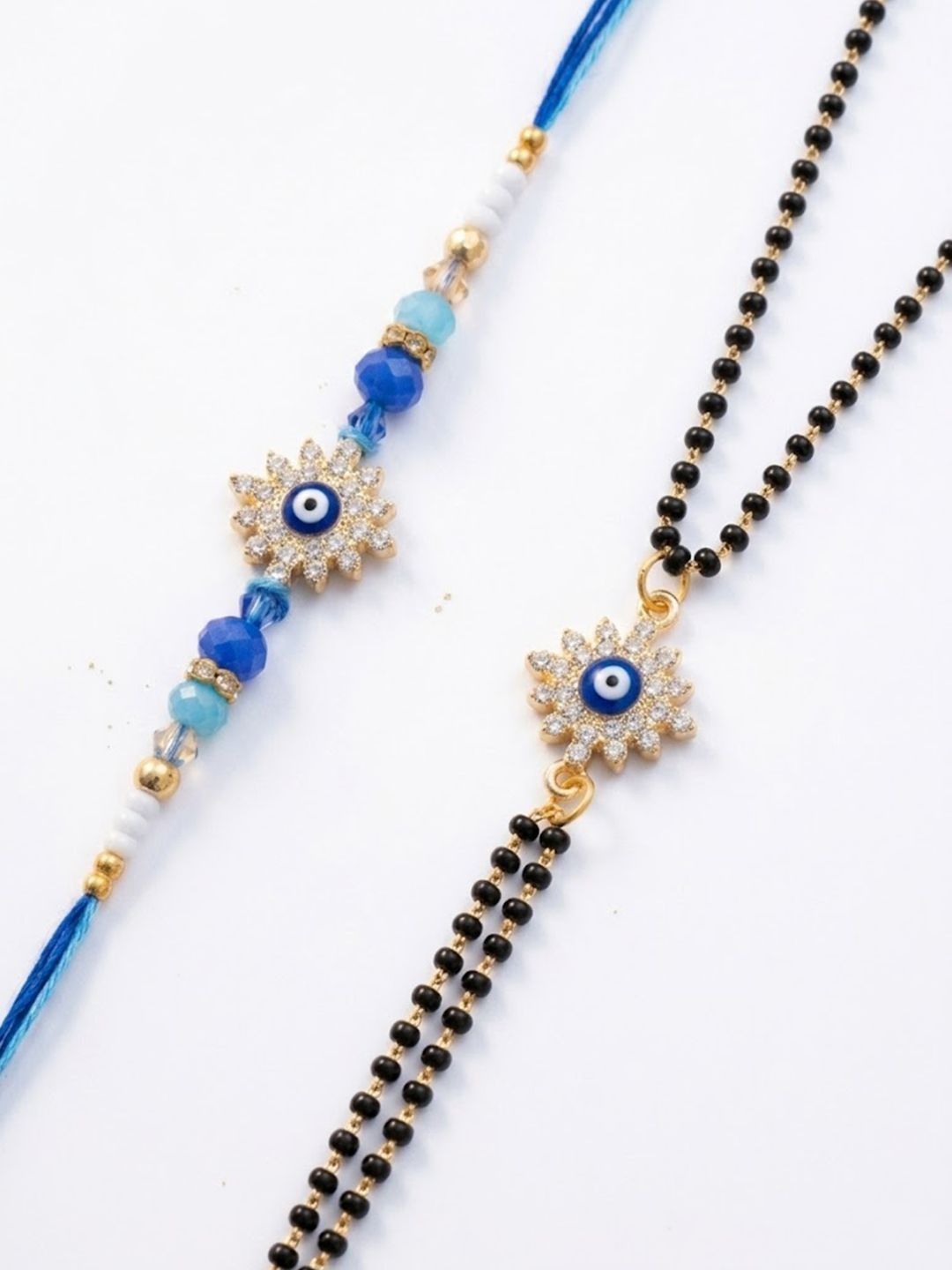 Anouk Set Of 2 Blue Evil Eye Artificial Stones Bhaiya Bhabhi Rakhi