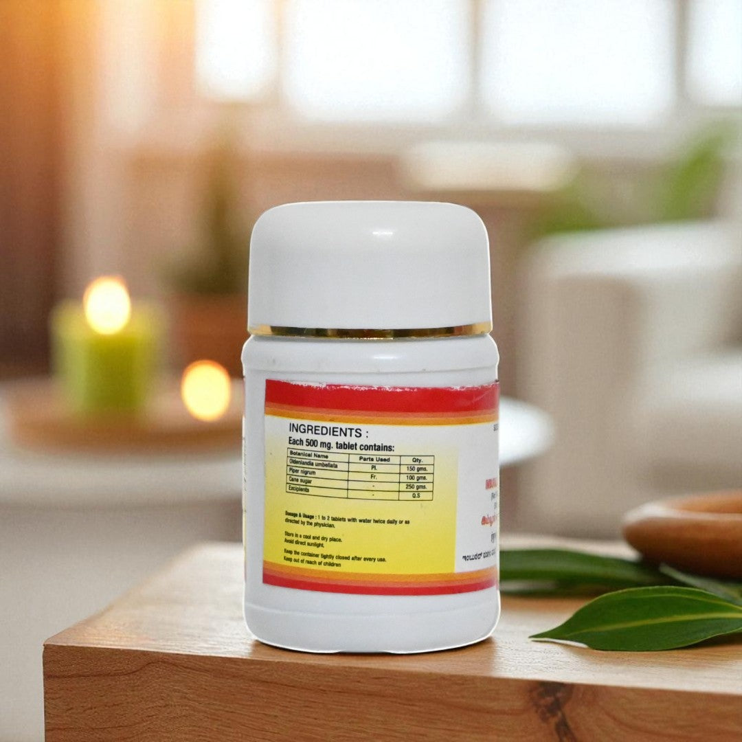 Impcops Impooral Vadagam Ayurvedic tablets in a bottle, traditional herbal supplement for digestive health.