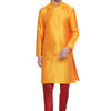 Men's Orange Silk Blend Straight Kurta Pyjama Set