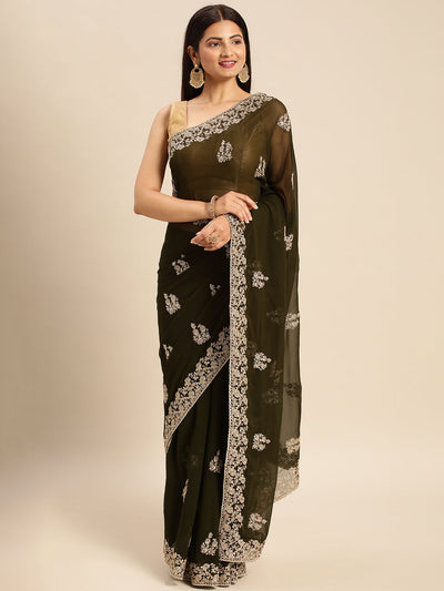 Indyancart KS Women's Embroidered Ethnic Saree
