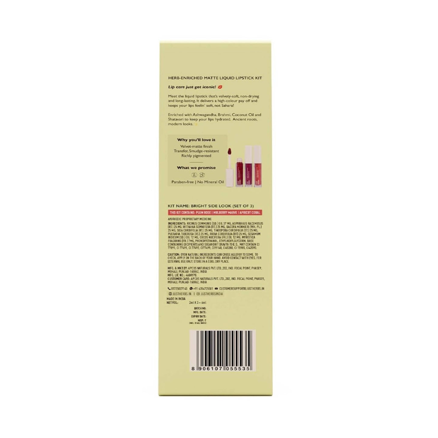 Just Herbs Herb Enriched Matte Liquid Lipstick Set Of 3 - Bright Look