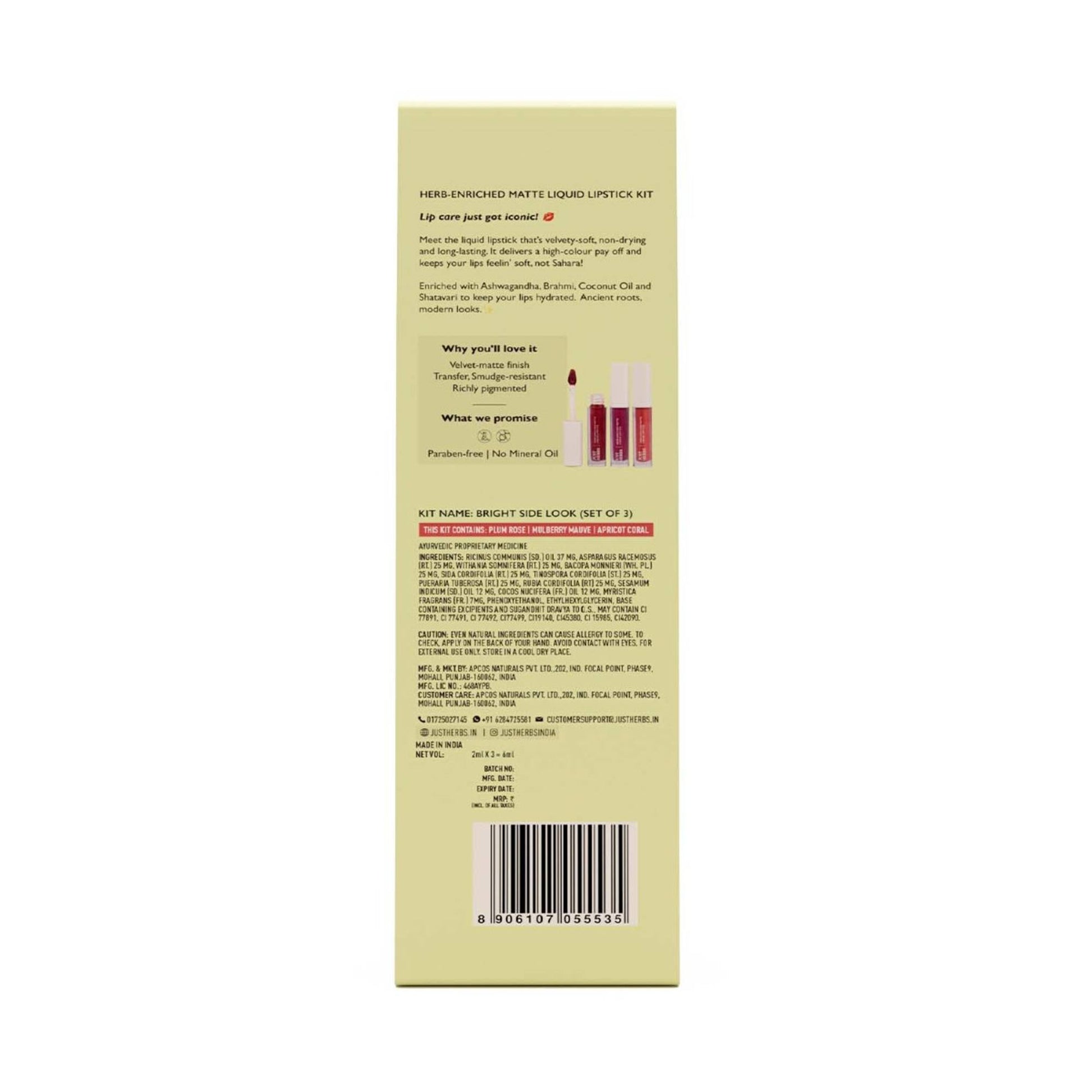 Just Herbs Herb Enriched Matte Liquid Lipstick Set Of 3 - Bright Look