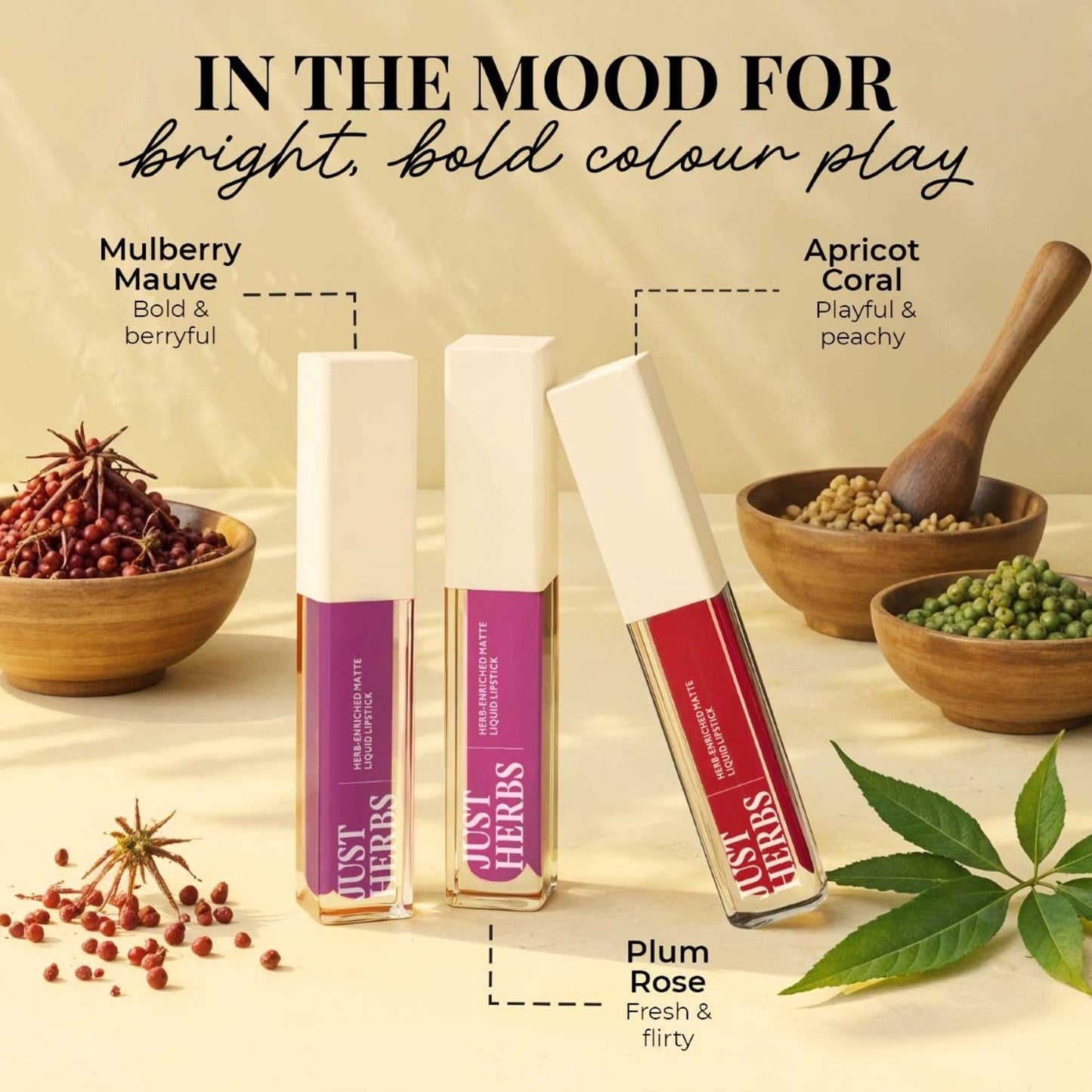 Just Herbs Herb Enriched Matte Liquid Lipstick Set Of 3 - Bright Look